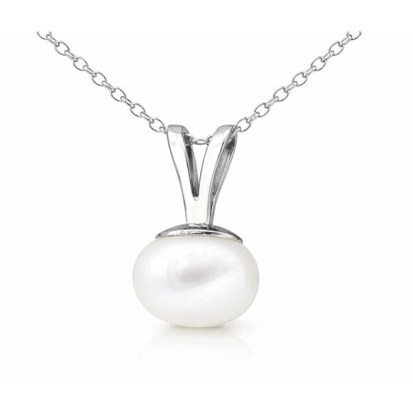 Genuine White Pearl Pendant Solid 14k White Gold